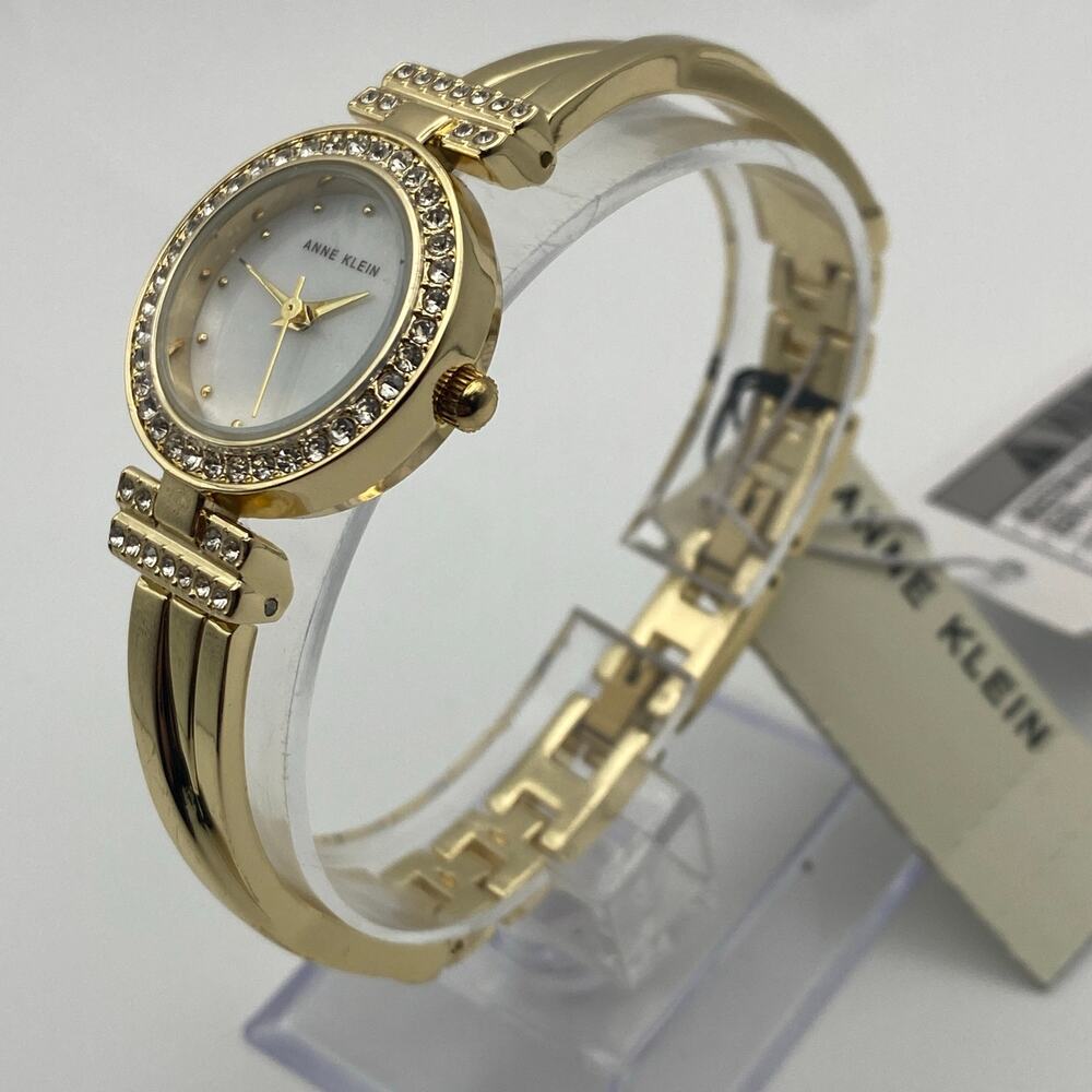 Ladies Anne Klein AK-1868GBST Gold Tone Crystal Bezel Watch and Bracelet NIB